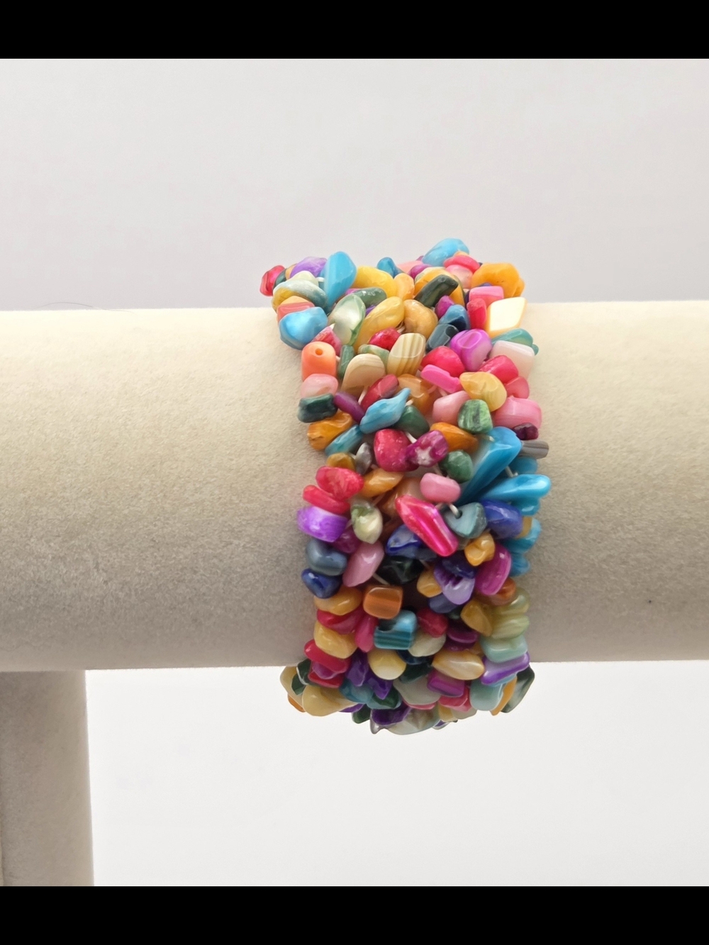 Vintage Chunky Multi-Row Dyed Shell Chip Elastic Stretch Bracelet Rainbow